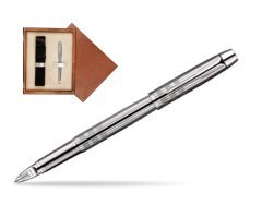 Parker IM Premium Shiny Chrome Metal Chiselled CT Parker 5TH Technology  single wooden box  Mahogany Single Ecru