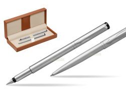 Parker Vector Stainless Steel CT Fountain Pen + Parker Vector Stainless Steel CT Ballpoint Pen  in classic box brown