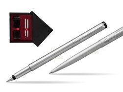 Parker Vector Stainless Steel CT Fountain Pen + Parker Vector Stainless Steel CT Ballpoint Pen  double wooden box Black Double Maroon