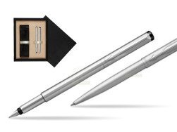 Parker Vector Stainless Steel CT Fountain Pen + Parker Vector Stainless Steel CT Ballpoint Pen  double wooden box Black Double Ecru