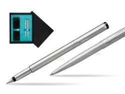 Parker Vector Stainless Steel CT Fountain Pen + Parker Vector Stainless Steel CT Ballpoint Pen  double wooden box Black Double Turquoise