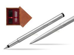 Parker Vector Stainless Steel CT Fountain Pen + Parker Vector Stainless Steel CT Ballpoint Pen  double wooden box Mahogany Double Maroon