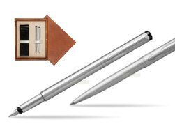 Parker Vector Stainless Steel CT Fountain Pen + Parker Vector Stainless Steel CT Ballpoint Pen  double wooden box Mahogany Double Ecru