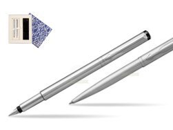 Parker Vector Stainless Steel CT Fountain Pen + Parker Vector Stainless Steel CT Ballpoint Pen  Universal Crystal Blue