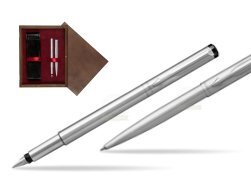 Parker Vector Stainless Steel CT Fountain Pen + Parker Vector Stainless Steel CT Ballpoint Pen  double wooden box Wenge Double Maroon