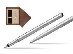 Parker Vector Stainless Steel CT Fountain Pen + Parker Vector Stainless Steel CT Ballpoint Pen  double wooden box Wenge Double Ecru
