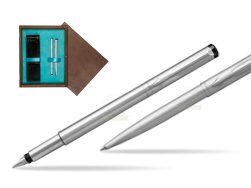 Parker Vector Stainless Steel CT Fountain Pen + Parker Vector Stainless Steel CT Ballpoint Pen  double wooden box Wenge Double Turquoise