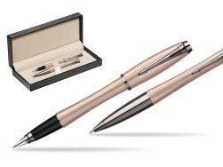 Parker Urban Premium Metallic Pink Lacquer Fountain Pen + Parker Urban Premium Metallic Pink Lacquer Ballpoint Pen in a Gift Box  in classic box  pure black