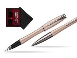 Parker Urban Premium Metallic Pink Lacquer Fountain Pen + Parker Urban Premium Metallic Pink Lacquer Ballpoint Pen in a Gift Box  double wooden box Black Double Maroon