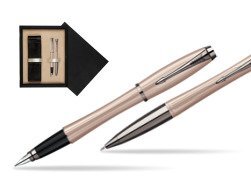 Parker Urban Premium Metallic Pink Lacquer Fountain Pen + Parker Urban Premium Metallic Pink Lacquer Ballpoint Pen in a Gift Box  double wooden box Black Double Ecru