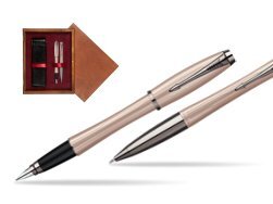Parker Urban Premium Metallic Pink Lacquer Fountain Pen + Parker Urban Premium Metallic Pink Lacquer Ballpoint Pen in a Gift Box  double wooden box Mahogany Double Maroon
