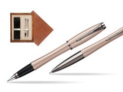 Parker Urban Premium Metallic Pink Lacquer Fountain Pen + Parker Urban Premium Metallic Pink Lacquer Ballpoint Pen in a Gift Box  double wooden box Mahogany Double Ecru