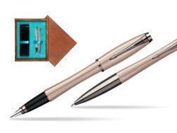 Parker Urban Premium Metallic Pink Lacquer Fountain Pen + Parker Urban Premium Metallic Pink Lacquer Ballpoint Pen in a Gift Box  double wooden box Mahogany Double Turquoise