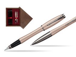 Parker Urban Premium Metallic Pink Lacquer Fountain Pen + Parker Urban Premium Metallic Pink Lacquer Ballpoint Pen in a Gift Box  double wooden box Wenge Double Maroon
