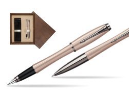 Parker Urban Premium Metallic Pink Lacquer Fountain Pen + Parker Urban Premium Metallic Pink Lacquer Ballpoint Pen in a Gift Box  double wooden box Wenge Double Ecru