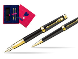Parker Premier Black Lacquer GT Fountain Pen + Parker Premier Black Lacquer GT Ballpoint Pen in a Gift Box  Love