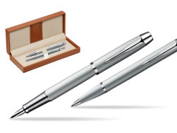 Parker IM Silver CT Fountain Pen + Parker IM Silver CT Ballpoint Pen in a Gift Box  in classic box brown