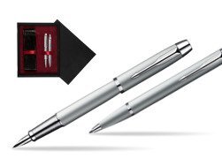 Parker IM Silver CT Fountain Pen + Parker IM Silver CT Ballpoint Pen in a Gift Box  double wooden box Black Double Maroon