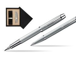 Parker IM Silver CT Fountain Pen + Parker IM Silver CT Ballpoint Pen in a Gift Box  double wooden box Black Double Ecru