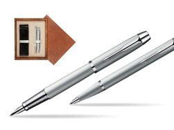 Parker IM Silver CT Fountain Pen + Parker IM Silver CT Ballpoint Pen in a Gift Box  double wooden box Mahogany Double Ecru