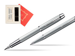 Parker IM Silver CT Fountain Pen + Parker IM Silver CT Ballpoint Pen in a Gift Box  "Red Love"