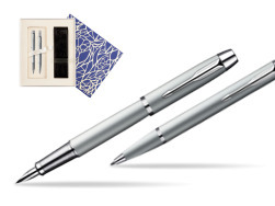 Parker IM Silver CT Fountain Pen + Parker IM Silver CT Ballpoint Pen in a Gift Box  Universal Crystal Blue