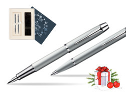 Parker IM Silver CT Fountain Pen + Parker IM Silver CT Ballpoint Pen in a Gift Box  Christmas navy blue