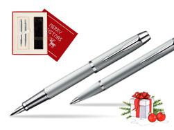 Parker IM Silver CT Fountain Pen + Parker IM Silver CT Ballpoint Pen in a Gift Box  Christmas red
