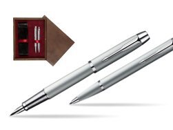 Parker IM Silver CT Fountain Pen + Parker IM Silver CT Ballpoint Pen in a Gift Box  double wooden box Wenge Double Maroon
