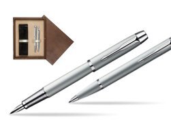 Parker IM Silver CT Fountain Pen + Parker IM Silver CT Ballpoint Pen in a Gift Box  double wooden box Wenge Double Ecru
