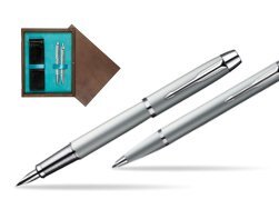 Parker IM Silver CT Fountain Pen + Parker IM Silver CT Ballpoint Pen in a Gift Box  double wooden box Wenge Double Turquoise