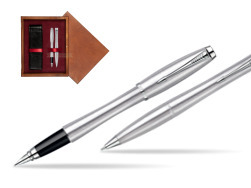 Parker Urban Classic Metro Metallic CT Fountain Pen + Parker Urban Classic Metro Metallic CT Ballpoint Pen in a Gift Box  double wooden box Mahogany Double Maroon