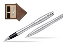Parker Urban Classic Metro Metallic CT Fountain Pen + Parker Urban Classic Metro Metallic CT Ballpoint Pen in a Gift Box  double wooden box Wenge Double Ecru