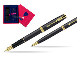 Parker Sonnet Matte Black Lacquer GT Fountain Pen + Parker Sonnet Matte Black Lacquer GT Ballpoint Pen in a Gift Box  Love
