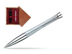 Parker Urban Premium Vacumatic Silver-Blue Pearl CT Ballpoint Pen  single wooden box Mahogany Single Maroon