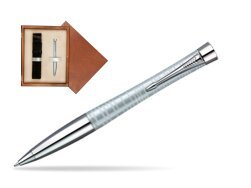 Parker Urban Premium Vacumatic Silver-Blue Pearl CT Ballpoint Pen  single wooden box  Mahogany Single Ecru