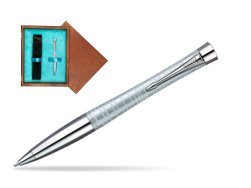 Parker Urban Premium Vacumatic Silver-Blue Pearl CT Ballpoint Pen  single wooden box  Mahogany Single Turquoise