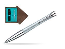 Parker Urban Premium Vacumatic Silver-Blue Pearl CT Ballpoint Pen  single wooden box  Wenge Single Turquoise