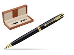 Parker Sonnet Deep Black Lacquer GT Ballpoint Pen  in classic box brown