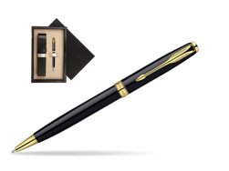Parker Sonnet Deep Black Lacquer GT Ballpoint Pen  single wooden box Black Single Ecru