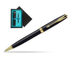 Parker Sonnet Deep Black Lacquer GT Ballpoint Pen  single wooden box  Black Single Turquoise