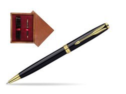 Parker Sonnet Deep Black Lacquer GT Ballpoint Pen  single wooden box Mahogany Single Maroon