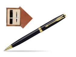 Parker Sonnet Deep Black Lacquer GT Ballpoint Pen  single wooden box  Mahogany Single Ecru