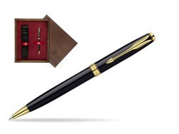 Parker Sonnet Deep Black Lacquer GT Ballpoint Pen  single wooden box  Wenge Single Maroon