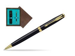 Parker Sonnet Deep Black Lacquer GT Ballpoint Pen  single wooden box  Wenge Single Turquoise 