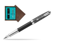 Parker Sonnet Contort Black Cisele CT Fountain Pen  single wooden box  Wenge Single Turquoise 