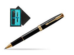 Parker Sonnet Black Lacquer GT Rollerball Pen  single wooden box  Black Single Turquoise