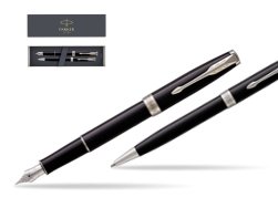 Parker Sonnet Black Lacquer CT Fountain Pen + Ballpoint Pen in a Gift Box