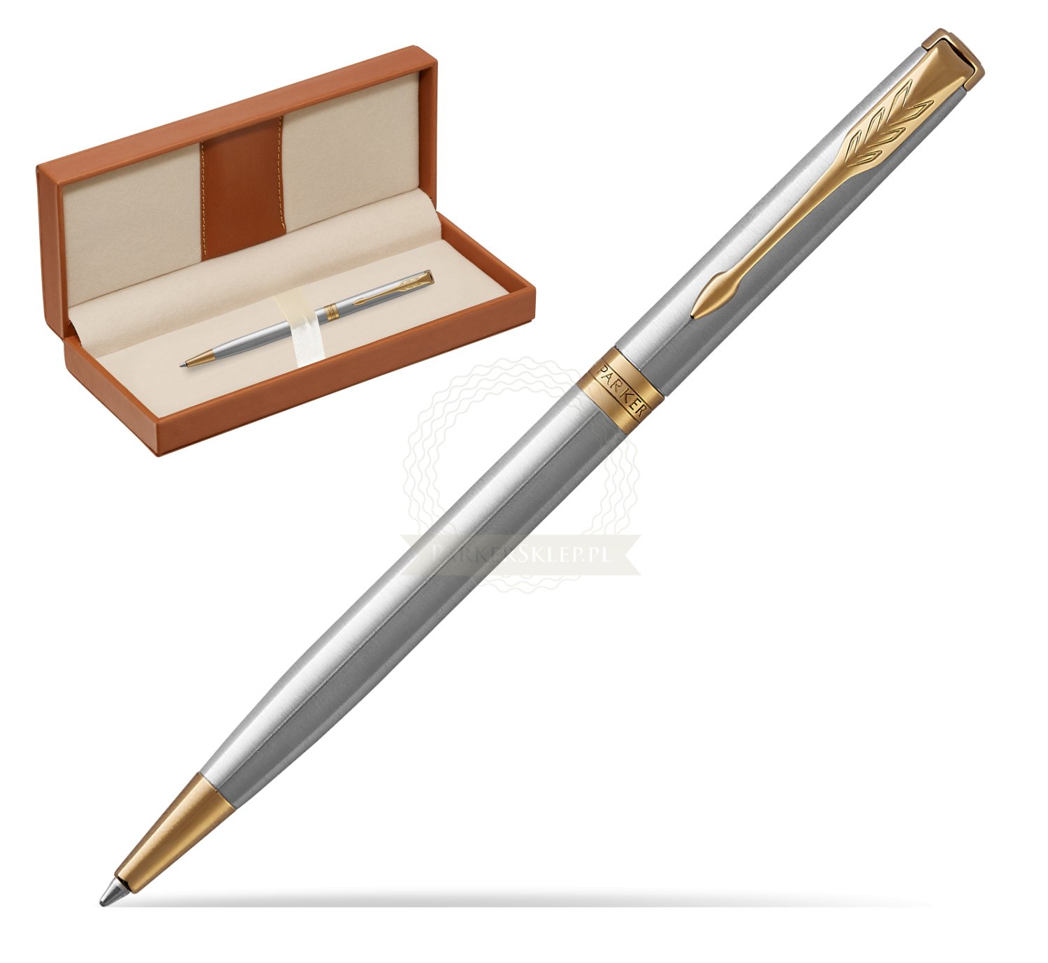 Gift Boxed PARKER Sonnet Stainless-Steel Medium Nib Gold-Finish Trim Ballpoint Pen 