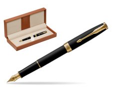 Parker Sonnet Matte Black Lacquer GT Fountain Pen  in classic box brown